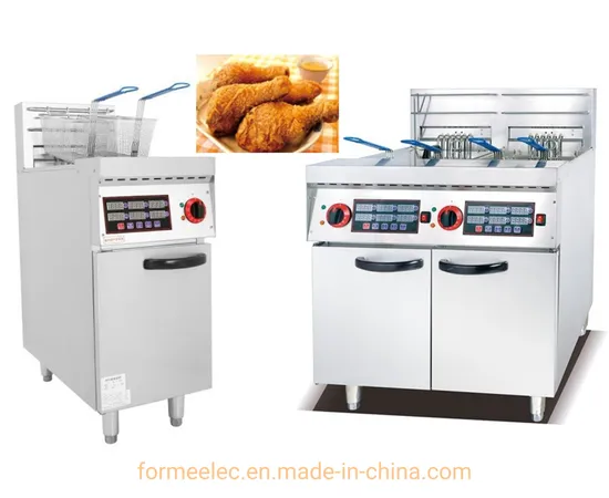 2-Tank 4-Basket Vertical Electric Fryer 28L 56L Floor Standing Fryer with Cabinet