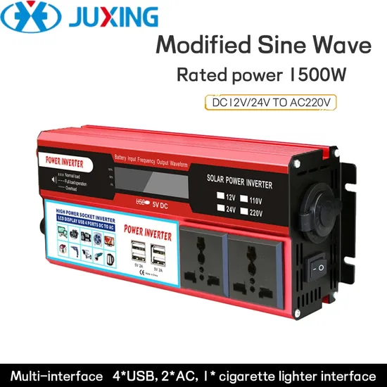 1500W Car Power Inverter, Portable Voltage Converter DC 12V/24V to AC 220V with 4 USB 2 Universal Output Sockets
