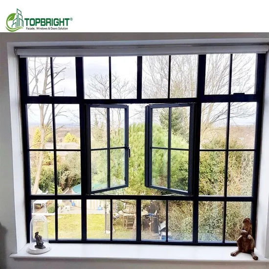 China Window Glass Black Aluminum Frame Houses Tempered Glass Casement Window with Grill Design