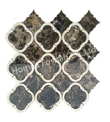 Star Cross Pattern Water-Jet Gloosy Marble Mosaic Wall Tiles