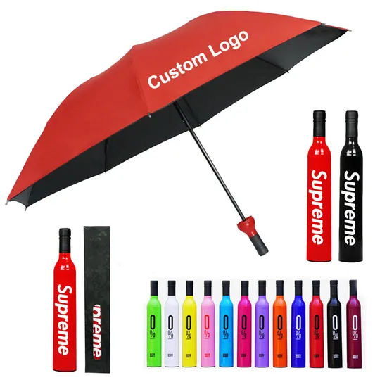 Custom Logo Print Manual Parapluie Foldable Paraguas Sombrillas Promotional Gift Cheap Wine Bottle Umbrella