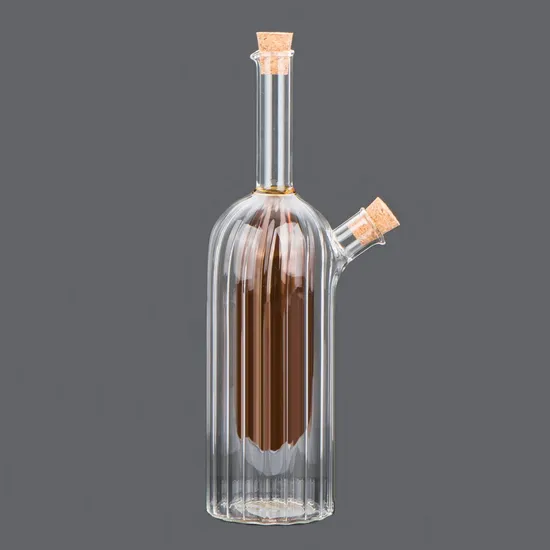 Double Mouth 2 in 1 Borosilicate Glass Oliva Oil Vinegar Bottle with Cork Lid