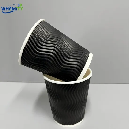 Ripple Paper Cup Waterproof Double Wall Cup Kraft Paper Cup for Hot Coffee with Plastic Cover Customization Printing 8oz