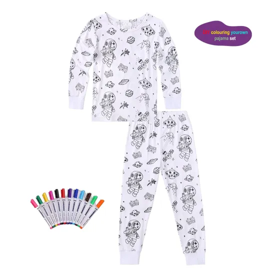 2024 Custom Printing Kids Pajamas Bamboo Drawing Kids Boys and Girls Pajamas Set Coloring Pajamas for Kids DIY