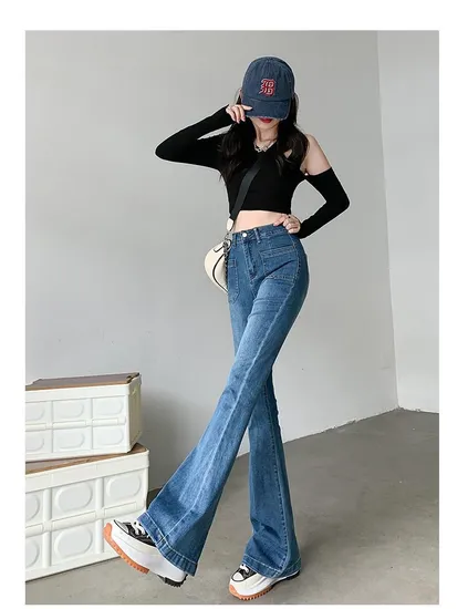 High-Waisted Bell-Bottom Trousers in Three Color Fashion Trends