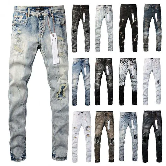 High Quality Designer Ripped Jeans Street Styles Denim Jeans Ripped Jeans Slim Fit Trousers for Men