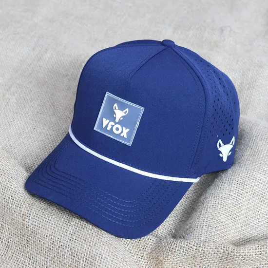 Personalised Waterproof Golf Rope Cap Custom Logo 5 Panel Rubber Patch Logo Cap for Men and Women