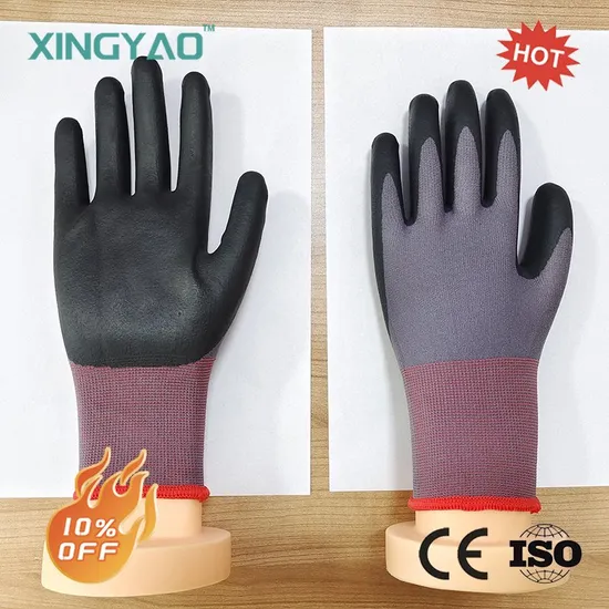 Factoryshop En388 15gauge Seamless Knit Electrical Nylon & Spandex Liner Nitrile Micro Foam Grip on Palm Coated Work Safety Working Wholesale Gloves