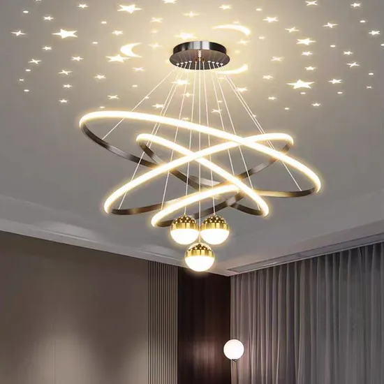 Hanging Lamp Steel Round Modern Dimmable LED Lighting Bulb Chandelier Pendant Light