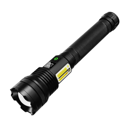 Telescopic Zoom Rechargeable Digital Power Display COB Aluminum Alloy White LED Torches Lights Tactical Flashlight
