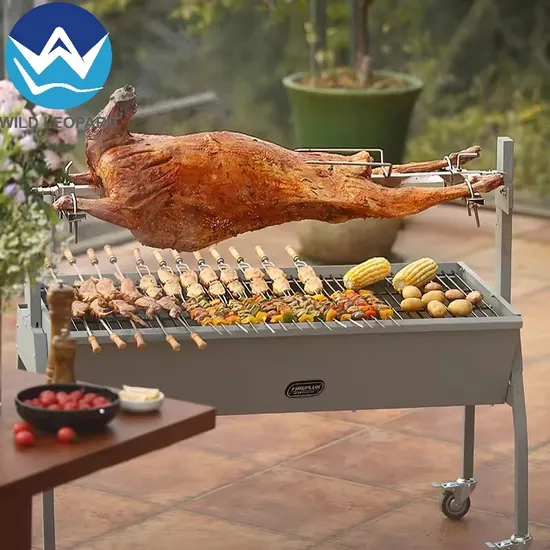 99cm Stainless Steel 50kg Lamb Hog Pork Commercial Charcoal Rotisserie Grill Spit Roaster Rotisserie Charcoal BBQ Grill AC Motor Outdoor Camping BBQ Grill Roast