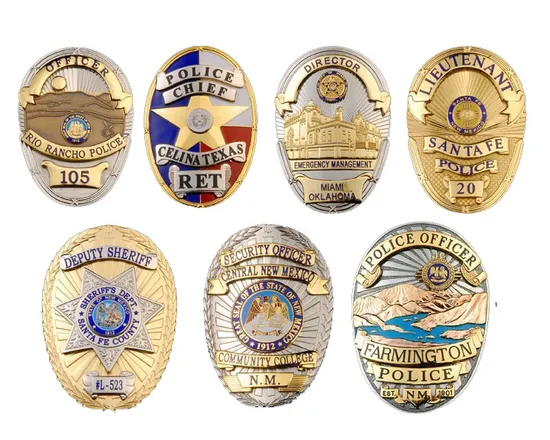 Factory Customized Logo 3D Engraving Enamel Gold Plated Metal Guard Security Badges with Leather Wallet Holder