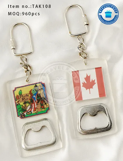 Acrylic Bottle Opener Keyring Custom Shape and Sticker Professional Manufacturer Keychain for Souvenirs
