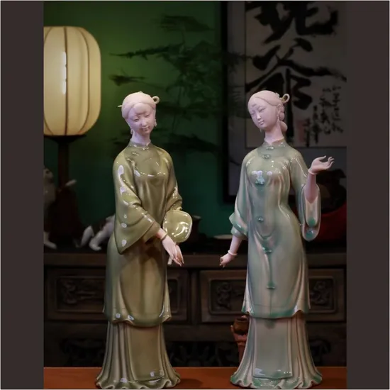 High Temperature Handcrafted Ceramic Sculpture Chinese Beauty Home Office Decoration Statue