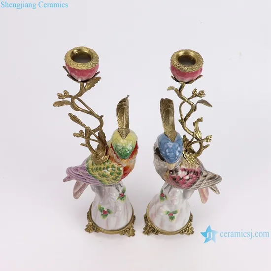 Luxury Style Gold Parrot Ceramic Sculpture Candlesticks for Home Decoration