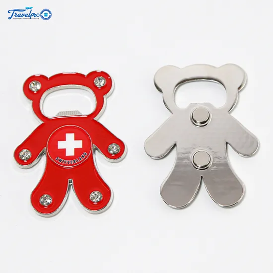 Travelpro Practical Gift Cute Bear Shape Fridge Magnets Metal Craft Bottle Opener with Magnetic in UV Printing Magnets for Refrigerator