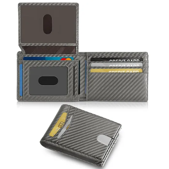 RFID Carbon Fiber Wallet Customized Men′ S Leather Money Clip Wallet