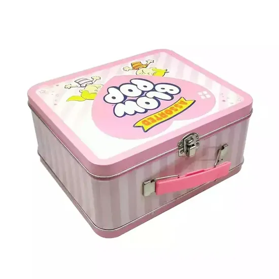Rectangular Tin with Plastic Handle Children′s Metal Lunch Box for Kids