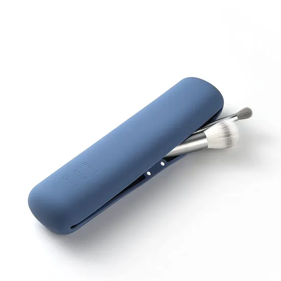 Free Custom Logo Portable Travel Silicone Cosmetic Pouch Container Makeup Brush Holder Bag Cover Case with Clips