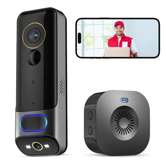 2024 New Design Two Lens 2K HD Smart Wireless Motion Sensor WiFi Doorbell Camera 128g TF Card with Chime for Home