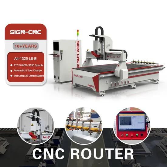 Automatic Tool Change Woodworking Machine A4-1325-L8-E CNC Router with 9kw Spindle Woodworking Engraving CNC Router for Wood Process