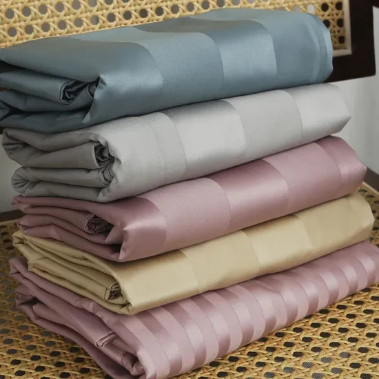 Textile Manufacturers Wholesale 1cm 3cm Satin Polyester Fabric 100% Microfiber Woven Twill High-Quality Hotel Bed Sheet Four-Piece Fabric Gray Bleached