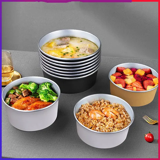 Disposable Round Takeaway Aluminum Foil Salad Bowl Food Box Packing Bowl