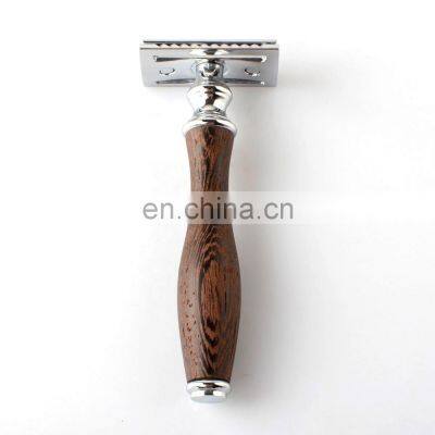 Classic Shaver Walnut Wood Metal Handle Singe Blade Shaving Safety Razor