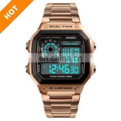 Hot selling skmei 1335 luxury digital waterproof black gold wrist watch stainless steel for men