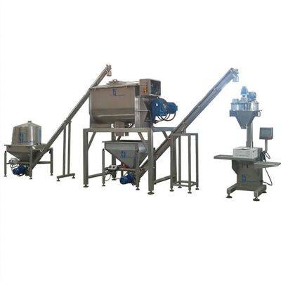 Powder mixing and packing machine line
