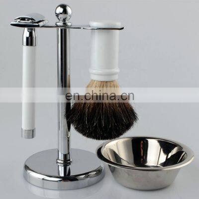 High Quality Badger Hair Brush&Razor&Stand Travel Mens Safety Shaving Kit