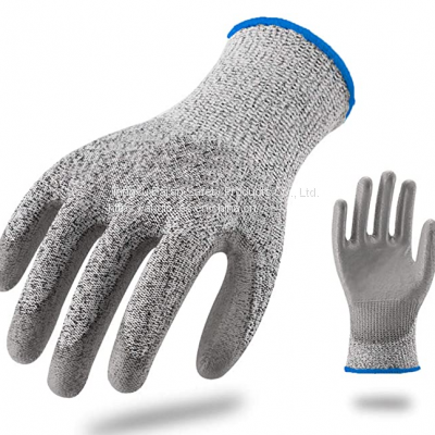 BA Good resistance high modulus PU coated anti cut gloves level 5 working gloves