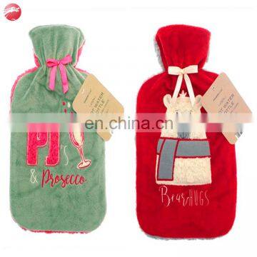Natural Rubber Animal Design Hot Water Bottle With Soft Plush Fleece Cover